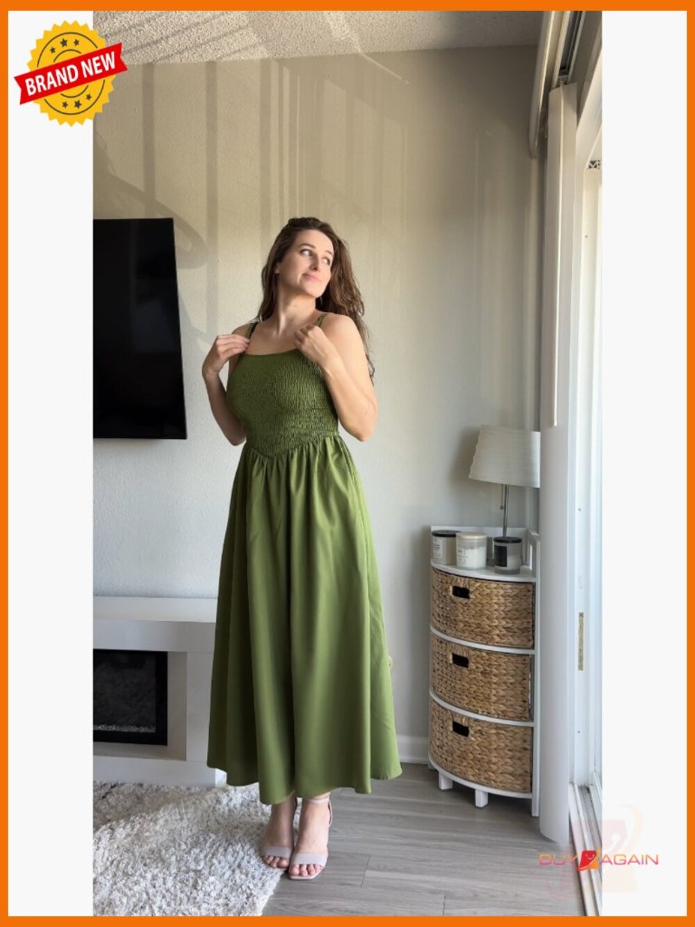 Women's Smocked Spaghetti Strap Maxi Dress A-Line Flowy Long Sundress with - Picture 7 of 7